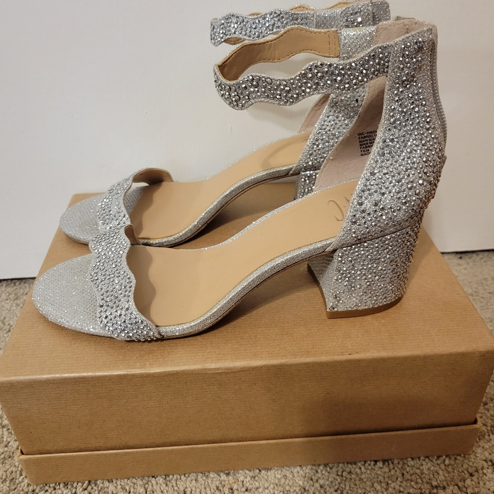 Silver crystal block heel